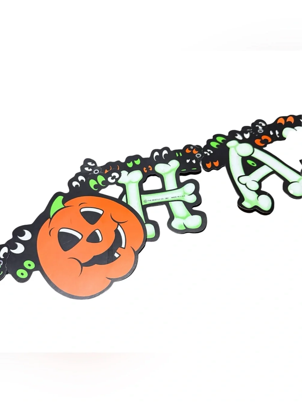 Vintage 1981 Beistle Happy Halloween Streamer Ghost Bones Die Cut Decor 80s
